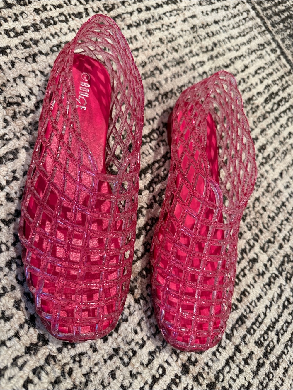Unlabeled Pink Glitter Woven Jelly Flats - Women's